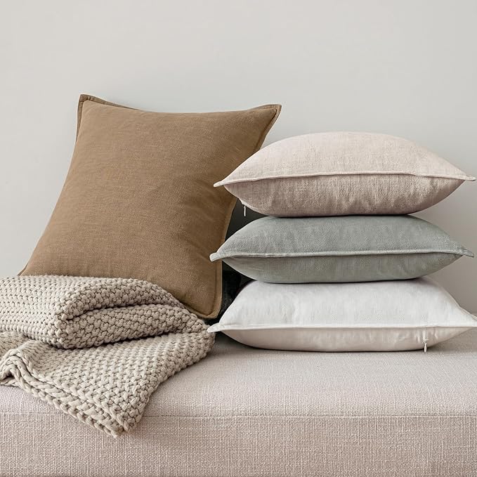 MIULEE Neutral Linen Pillow Covers Pack of 4 Decorative Natural Solid Throw Pillow Covers Soft Accent Boho Farmhouse Couch Pillowcases Modern Spring Home Decors for Living Room Bed Sofa 20x20 Inch