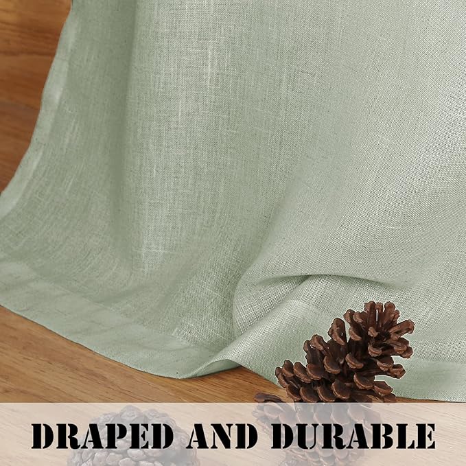 H.VERSAILTEX Elegant Natural Linen Blended Energy Efficient Light Filtering Linen Textured Semi Sheer Curtains/Nickel Grommet Window Treatments Panels/Drapes (Set of 2, Sage, 52" x 54")