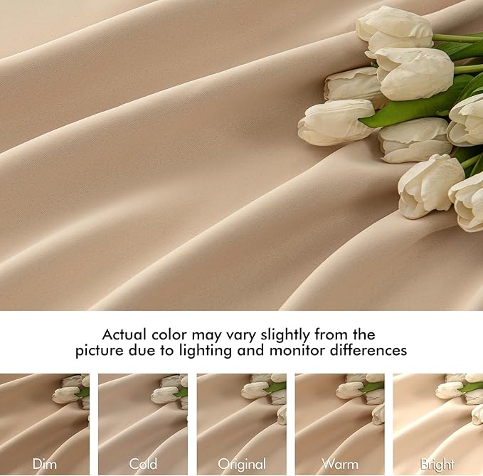 MIULEE Back Tab Beige Curtains 102 Inch Long 2 Panels Set for Living Room Bedroom, Cream Rod Pocket/Pinch Pleated Light Blocking Thermal Insulated Room Darkening Floor to Ceiling Blackout Drapes
