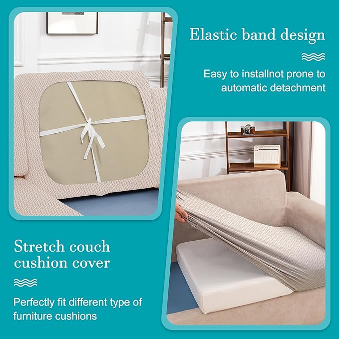 12Pcs Stretch Patio Cushion Covers,Outdoor Couch Covers Replacement,Outdoor Couch & Sofa Slipcovers,for Patio Furniture Cushion Covers,Washable Reusable Furniture Protector (Beige,Cover Only)