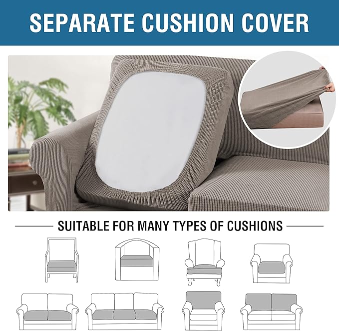 H.VERSAILTEX 3 Piece Stretch Sofa Covers for 2 Cushion Loveseat Couch - Thicker Jacquard Fabric (Medium Sofa, Taupe)