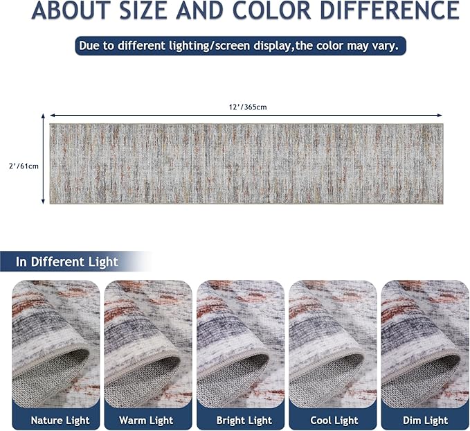 Kitchen Runner Rug 2x12 Runners Rug for Hallways Non-Slip,Long Abstract Rug Runners,Stain Resistant Soft Washable 12 ft Runner Rugs,Ultra-Thin Carpet for Entryway,Dining,Laundry Room