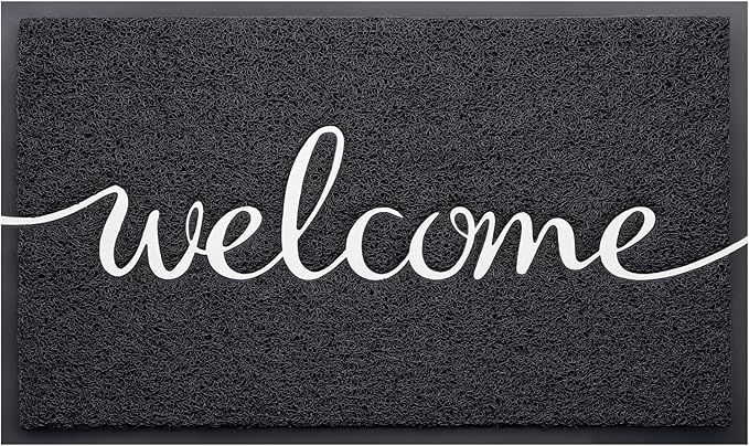 CozyBounty Black Door Mat Welcome Mats Outdoor Indoor Non-Slip Doormat for Entryway Low-Profile Floor Mat for Yard, Garage, High Traffic Areas (36"x24", Black)