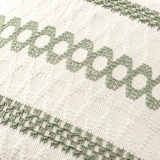 MIULEE Set of 2 Sage Green Boho Decorative Lumbar Pillow Covers 12x20 Inch Farmhouse Rustic Couch Throw Pillows Modern Summer Cushion Covers Retro Cute Macrame Woven Spring Decor for Bed Sofa Chair