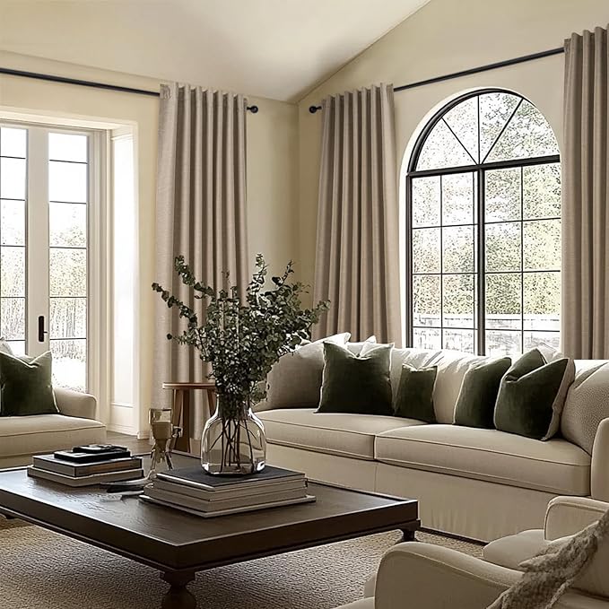 Topfinel 102 Inches Long Custom Blackout Linen Curtains, Pinch Pleated Noise Cancelling Curtains with Pin Hooks for Traverse Rods, Earth Tone Viral Drapes 2 Panels for Living Room Master Bedroom