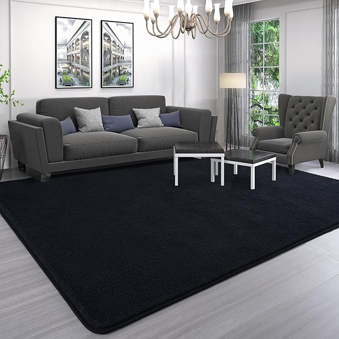 AROGAN Modern Shag Area Rug for Living Room, 6x9 Feet Washable Rugs for Bedroom, Indoor Floor Carpet, Plush Memory Foam Bedside Rugs for Kids Girls Teens Room Low Pile Decor, Black