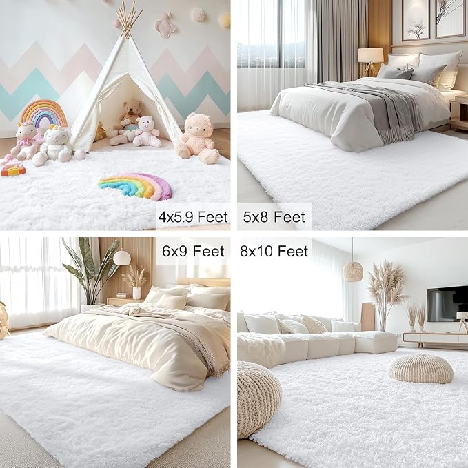 OLANLY 2x5 Machine Washable Runner Rugs for Hallway, Soft Fluffy Shaggy Bedside Rugs for Bedroom, Living Room, Indoor Floor Carpet for Kids Girls and Boys, Nursery Rooms, Home Decor Aesthetic, White