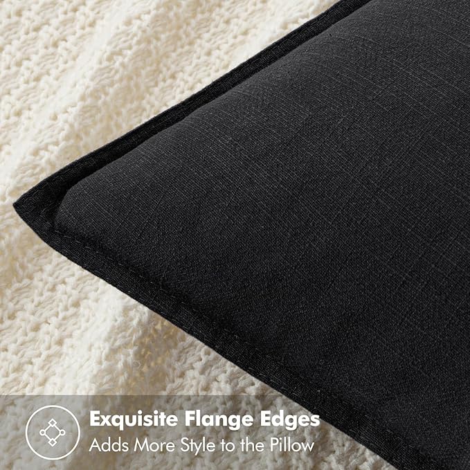 MIULEE Decorative Linen Euro Sham Pillow Covers 26x26 Black Boho Farmhouse Neutral Couch Throw Pillows for Halloween Bed Pack of 2 Accent Modern Pillowcase Sofa Livingroom Home Decor