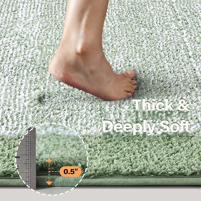 60x24 Long Bathroom Rugs Washable Non Slip, Green Bath Mat for Bathroom Floor Tub, Soft Absorbent Quick Dry Mats for Shower, Bathtub,Home Decor