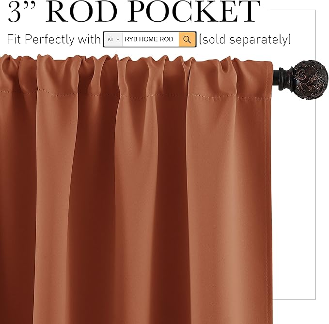 RYB HOME RV Curtains for Camper Windows, Mini Small Thermal Insulated Sunlight Heat Blocking Blackout Privacy Portable Curtains for Travel Trailer, Width 34 by Length 24, Burnt Orange, 2 Panels
