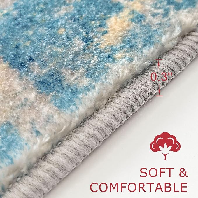KOZYFLY Modern Abstract Runner Rug 2x6 Turquoise/Beige/Grey/Yellow Runners for Hallways Kitchen Rug Non Slip Washable Carpet Rug Runner Laundry Mat with Soft Low Pile for Entryway Bathroom Bedroom