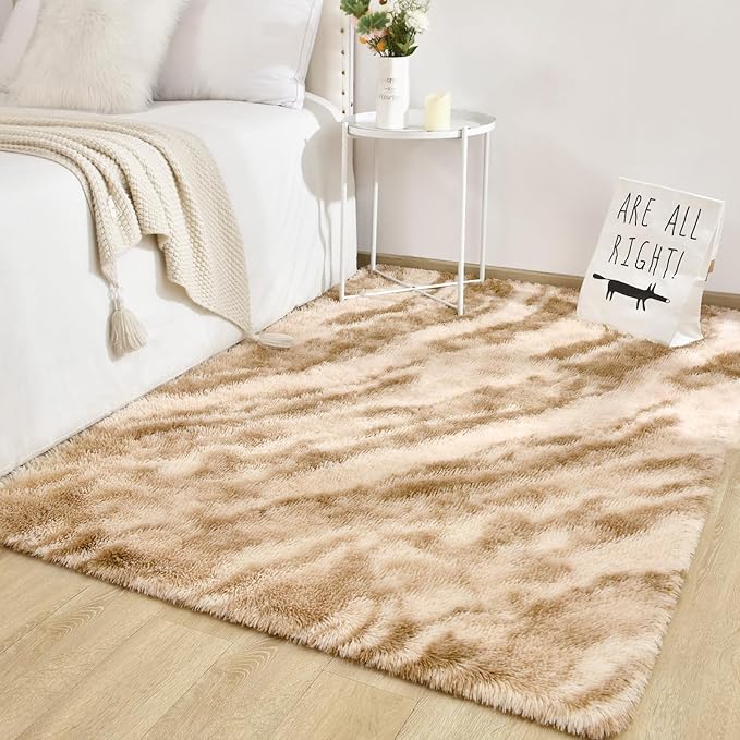 TWINNIS Super Soft Shaggy Rugs Fluffy Carpets, 5x8 Feet, Indoor Modern Plush Area Rugs for Living Room Bedroom Kids Room Nursery Home Decor, Upgrade Anti-Skid Rectangular Fuzzy Rug, Beige Brown