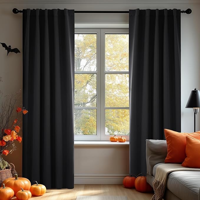 Deconovo Blackout Curtains, Thermal Insulated, W42 x L95 2 Panels, Back Tab, Machine Washable, Room-Darkening Drapes for Bedroom/Living Room Black