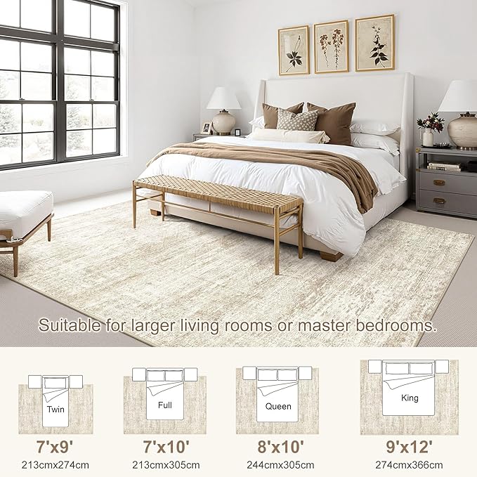 UERMEI 7x9 Area Rug Living Room Rugs - Washable Neutral Modern Abstract Soft Thin Rug Indoor Floor No Slip Rug Carpet for Bedroom Under Dining Table Home Office Decor - Beige/Brown