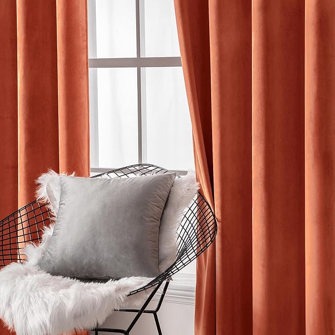 MIULEE Velvet Curtains for Fall Elegant Grommet Burnt Orange Curtains Thermal Insulated Soundproof Room Darkening Rust Terracotta Black Out Drapes for Living Room Bedroom Decor 52 x 108 Inch Set of 2
