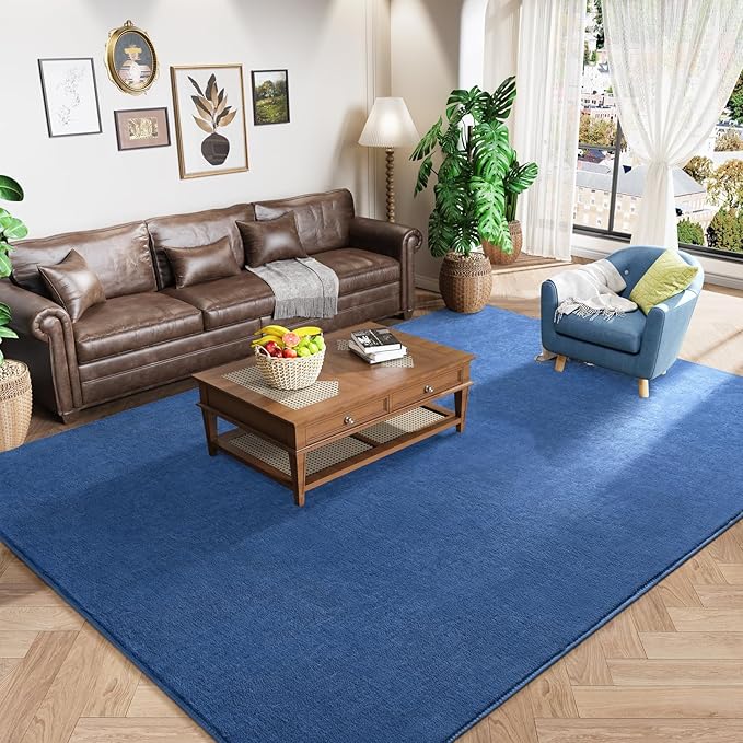 Amearea Large Modern Area Rugs for Bedroom Living Room, 5x8 Feet Blue Thickened Memory Foam Rug, Fluffy Indoor Washable Rugs Non Slip Minimalist Carpet for Boys Girls Dorm Nursery Room Decor