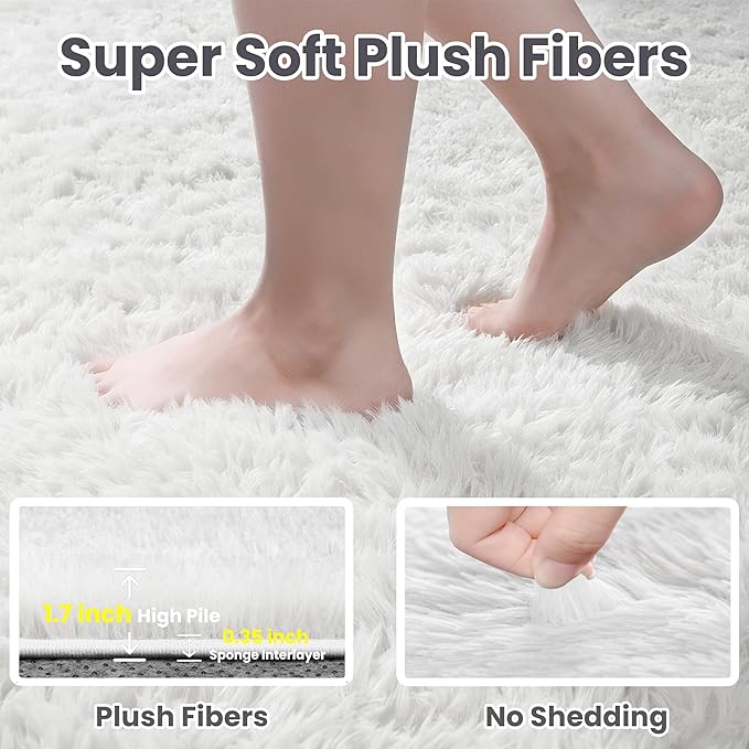 6x9 Area Rugs for Living Room Rug: Soft Fluffy Shag White Rugs for Bedroom, Non-Slip Large Fuzzy Plush Rug Indoor Floor Carpet for Nursery Kids Boys Girls Room, Dorms, Playroom, Modern Home Decor