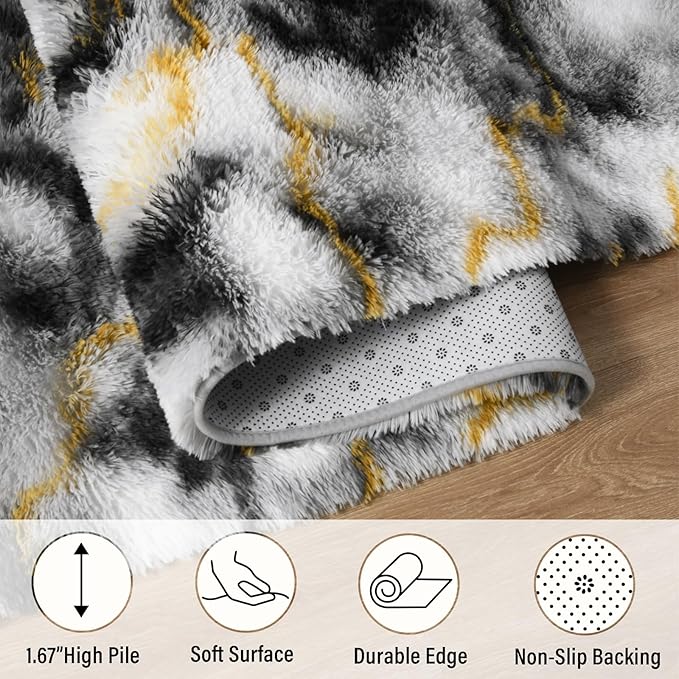 LOCHAS Ultra Soft Indoor Modern Area Rugs Fluffy Living Room Carpets for Children Bedroom Home Decor Nursery Rug 8 x10 Feet, Grey-Gold