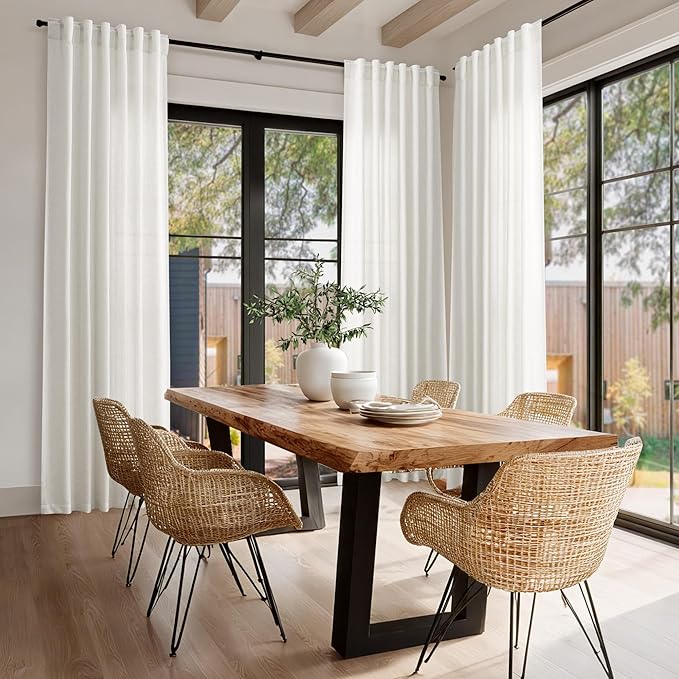 Cream Linen Curtains 96 Inches Long 2 Panels Set Back Tab Rod Pocket Semi Sheer Light Filtering Window Curtain Drapes Neutral Boho Aesthetic Long Curtains for Living Room Bedroom Decor 42x96