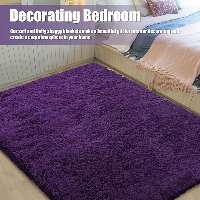 9x12 Fluffy Area Rugs for Living Room,Large Purple Fuzzy Shag Area Rug for Bedroom,Soft Non-Shedding Indoor Plush Carpet for Kids Bedroom Nursery Home Decor
