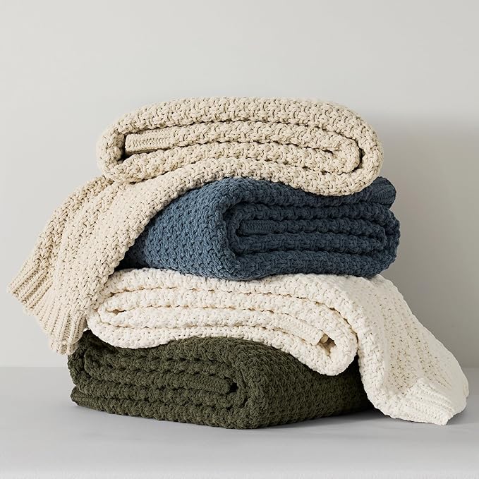 EVERGRACEHOME Chunky Chenille Knit Throw Blanket for Couch, Soft Luxurious Moss Stitch Blankets for Bed, Cozy Decorative Farmhouse Knitted Throws for Sofa, Beige, 60" x 80"