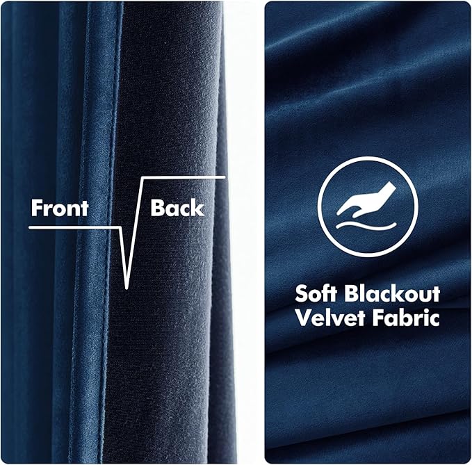 MIULEE Velvet Curtains Navy Blue Elegant Grommet Curtains Thermal Insulated Soundproof Room Darkening Black Out Curtains/Drapes for Classical Living Room Bedroom 52 x 108 Inch 2 Panels