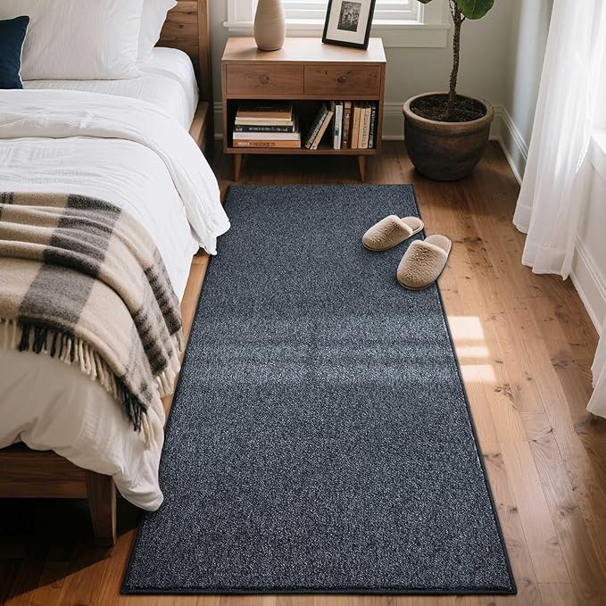 FinRèc 2x6 Washable Runner Rugs for Kitchen Hallway Bedroom, Low Pile Thin Rug Solid Color, Non-Slip Carpet Indoor for Home Decor (Navy Blue)