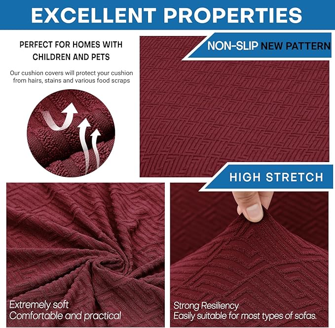 XINEAGE 2026 New 3 Pieces Couch Covers for 2 Extra Large Cushion Sofa Super Stretch Sofa Cover for 2 Large Seat Universal Loveseat Slip Cover for Living Room (Wine Red), 71"-91"(2 Cushions)