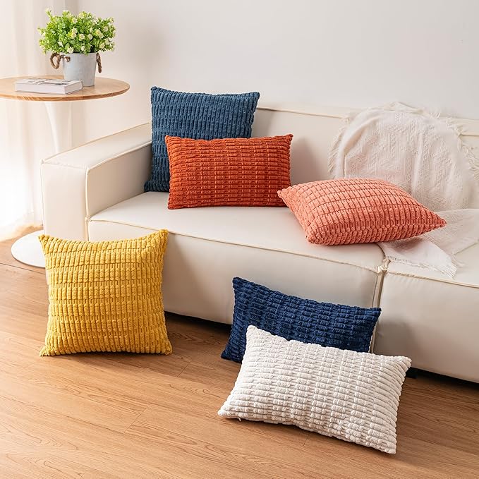 Pack of 2 Corduroy Decorative Throw Pillow Covers 22x22 Inch Soft Striped Pillow Covers Modern Farmhouse Home Decor for Sofa Living Room Couch Bed（Pink）
