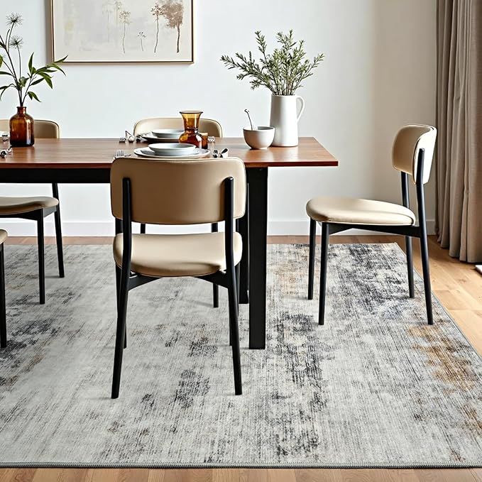 Toneed Abstract Area Rug Modern Washable Rug Soft Non Slip Rug Low Pile for Bedroom Living Room Dining Room Grey/Brown 4x6 Feet