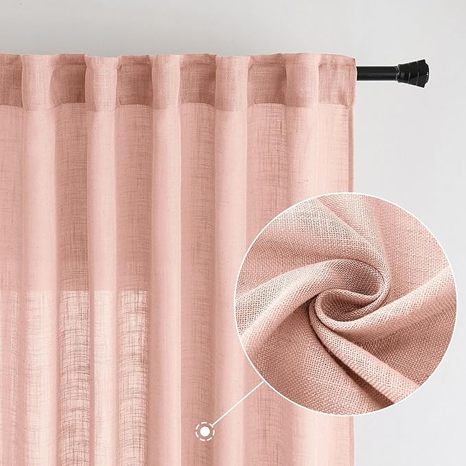MIULEE Blush Pink Linen Curtains 84 Inches Long 2 Panels for Girls Bedroom Nursery, Soft Thick Linen Textured Window Drapes Semi Sheer Light Filtering Back Tab for Kids Living Room Light Pink Decor