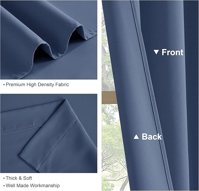 Pony Dance Blackout Curtain Panels for Kitchen, Cafe Curtains for Bathroom, Room Darkening Blackout Draperies Window Treatment Tiers (2 Panels, Blue Haze, 34x45 Inch)