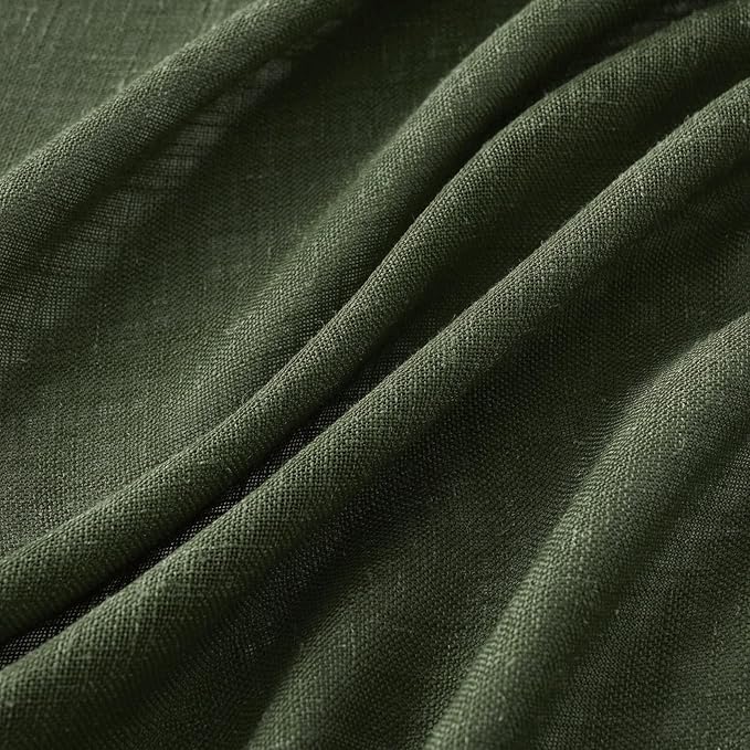 MIULEE Olive Green Linen Curtains 100 Inch Length 2 Panels for Bedroom Living Room, Soft Thick Linen Textured Window Drapes Semi Sheer Light Filtering Back Tab Rod Pocket Burlap Look Decor