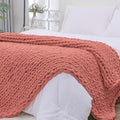 Bigacogo Chunky Knit Throw Blanket for Couch, 51x63 inches, 100% Hand Knitted with Thick Jumbo Chenille Yarn, Cozy Soft Large Rope Knot Cable Crochet Blankets for Sofa Bed Living Room, Antique Red