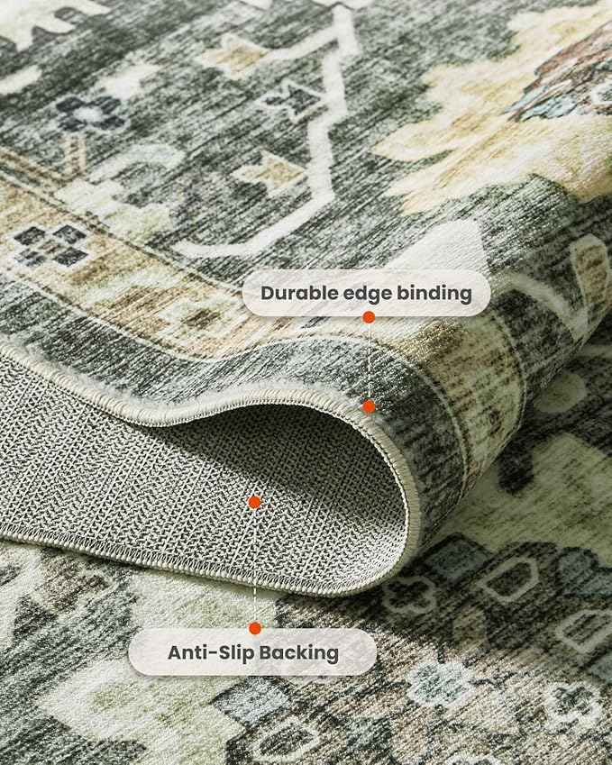 AMADA HOMEFURNISHING 6x9 Area Rugs, Blue Low-Profile Washable Rug with Non-Slip Backing & Durable Edge Binding, Vintage Rugs for Living Room, Bedroom, Dining Room