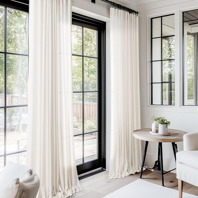 Extra Long 120 inch Curtains Linen Blend for Living Room Back Tab Neutral Farmhouse Light Filtering Semi Sheer Linen Drapes 120 inch Ceiling to Floor For Large Window Villa Hallway Ivory 10 FT 60x120