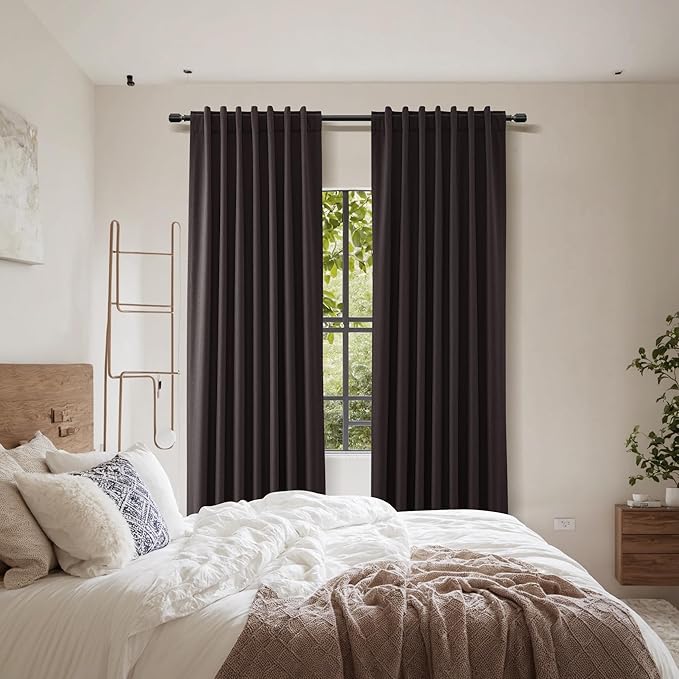 Guken Cocoa Coffee 100% Blackout Linen Curtains 120 Inch Length 2 Panels Set for Living Room Bedroom Back Tab/Rod Pocket Thermal Insulated Farmhouse Black Out Drapes Room Darkening,52x120