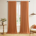 Guken Orange 100% Blackout Linen Curtains 120 Inch Length 2 Panels Set for Living Room Bedroom Back Tab/Rod Pocket Thermal Insulated Black Out Drapes Room Darkening Farmhouse Window Curtains 52x120