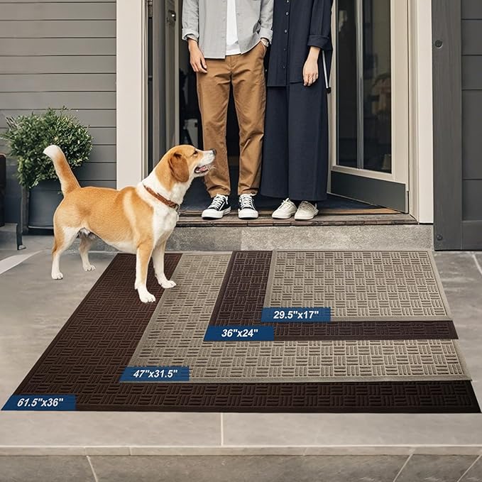 Mibao Front Door Mat Indoor Outdoor Entrance, Dirt Trapping Waterproof All-Season, All-Weather Doormat, Non-Slip Durable Natural Rubber Low Profile Easy Clean Patio Entrance Mat, 36" x 24", Coffee