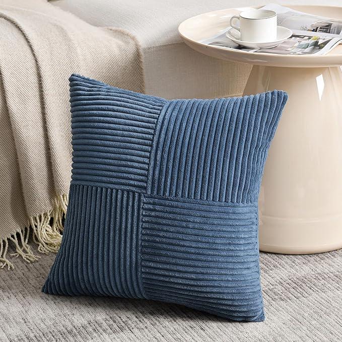 Fancy Homi 2 Packs Dusty Blue Samll Decorative Throw Pillow Covers 12x12 Inch with for Couch Bed Sofa, Rustic Farmhouse Boho Home Decor, Soft Patchwork Corduroy Textured Square Cushion Case 30x30 cm