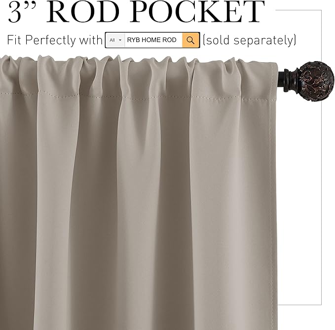 RYB HOME Large Blackout Curtains for Bedroom 84 inches Long 2 Panels Set, Privacy Thermal Insultaed Sunlignt Heat Blocking Drapes for Sliding Patio Door, Width 70 by Length 84, Sand