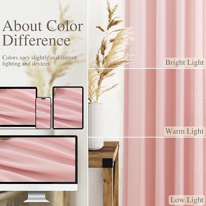 Pink Linen Curtains 72 Inch Length for Baby Girl Bedroom Lightweight Door Drapes 2 Panels Set for Kids Sheer Light Filtering Back Tab Rod Pocket Curtain for Kitchen Protect Privacy 52x72