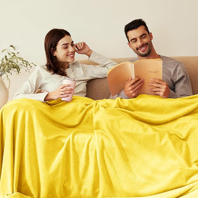 Exclusivo Mezcla Fleece Throw XL Blanket for Couch, Sofa, Super Soft and Warm Vibrant Yellow Blankets, All Season, Cozy, Plush, Lightweight, 50x70 Inches