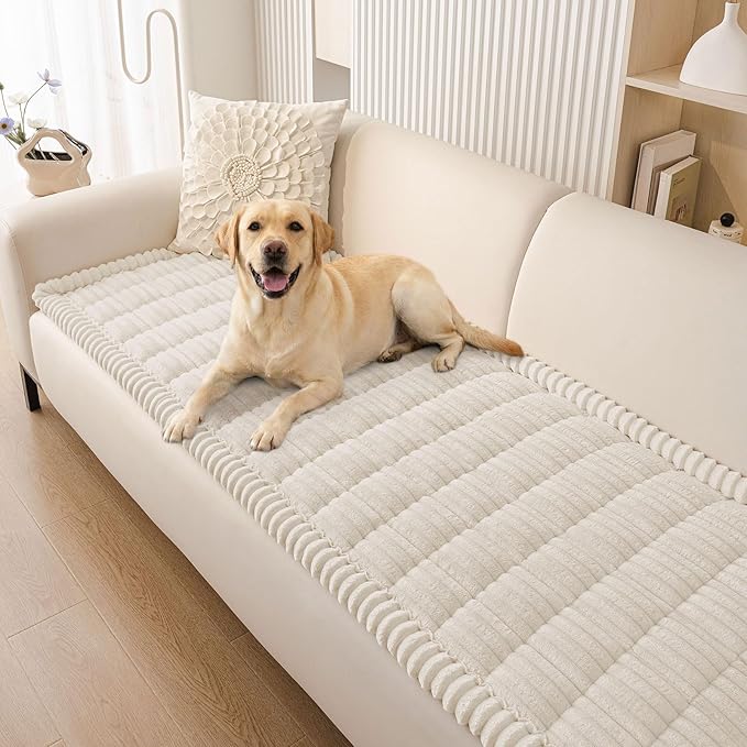 Smiry Couch Cover for Dogs Washable, Non Slip Fuzzy Pet Couch Covers for 3 Cushion Sofa Pet Friendly, Thick Soft Sofa Slipcovers Cushion Protector (White, 27.6" x 70.9")