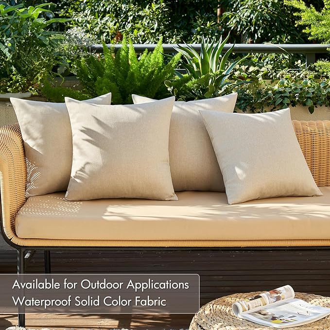MIULEE Pack of 4 Decorative Outdoor Throw Pillow Covers Linen Waterproof Pillow Covers Farmhouse Cushion Cases for Patio Garden Tent Balcony Couch Sofa 18x18 inch Beige