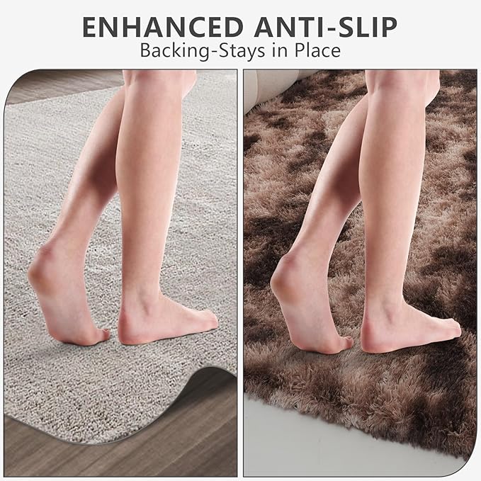 Shag Area Rugs for Bedroom Living Room,5X8 Ultra Soft Fluffy Area Rugs for Dorm,Indoor Carpet Nursery Rugs for Kids Girls Room Home Decor, Mottling Brown