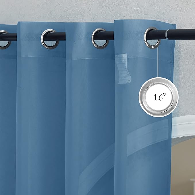 NICETOWN Stone Blue Sheer Curtains 96 Inches Long, Grommet Airy & Lightweight Window Treatment Translucent Elegant Drapes for Living Room/Bedroom, W54 x L96, 2 Panels