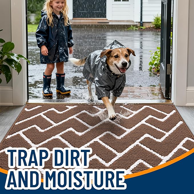 OLANLY Front Door Mat, Non-Slip Rubber Backing, Dirt Resistant and Absorbent, Washable, Easy to Clean Low-Profile Indoor Doormat for Back Door, Entryway, Inside Entrance, 40x32, Coffee