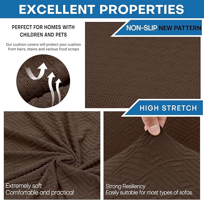 XINEAGE Large Couch Cushion Covers Seat Cushion Cover Thick Stretch Sofa Slipcovers 1 Piece Individual Couch Covers with Elastic Bottom(Single XL Seat Cushion/Backrest,Coffee)