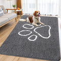 Smiry Dog Door Mat for Muddy Paws, Absorbent Dirt Trapper Non Slip Quick Dry Washable Chenille Mat for Mud Dogs, Entry Rug for Indoor and Outdoor (70x35 Inches, Dark Grey and White)